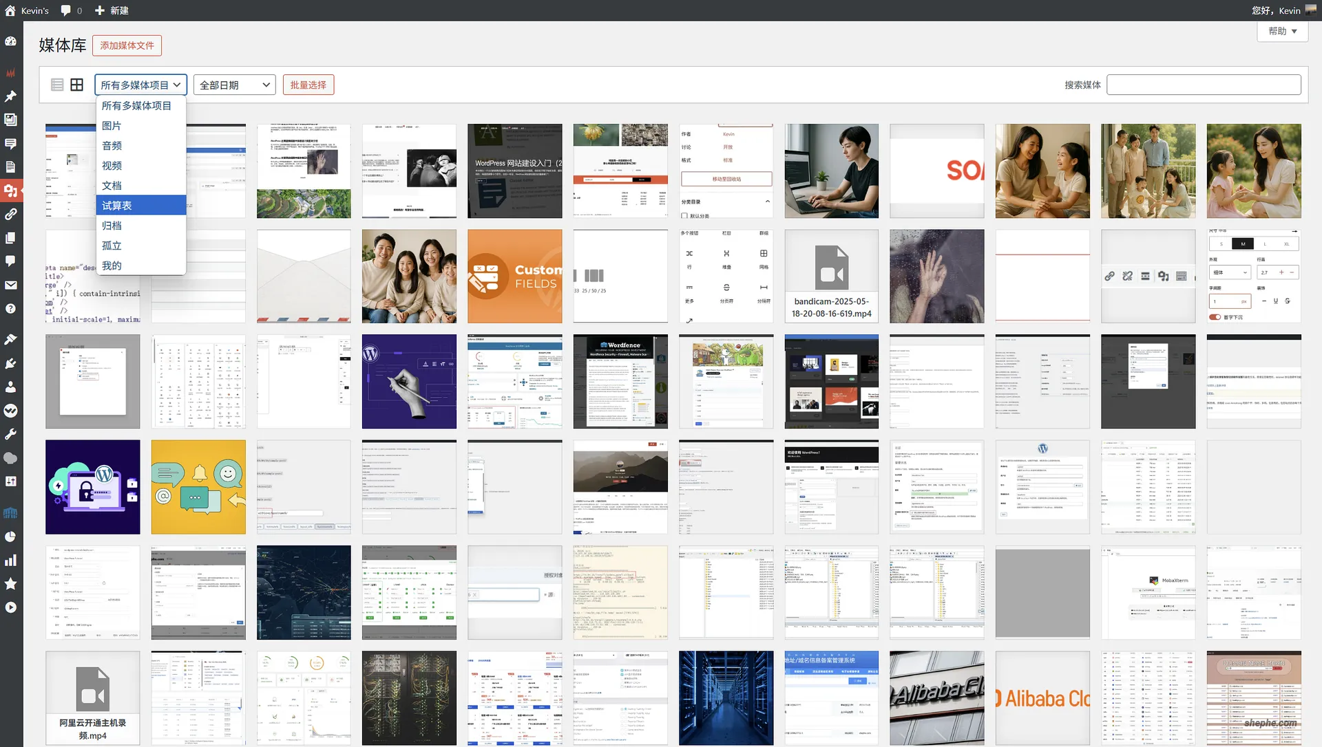 WordPress 自带的媒体管理面板