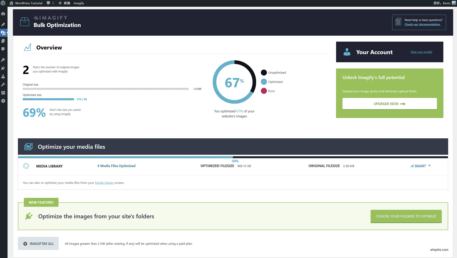 WordPress Imagify 图像优化插件上手体验