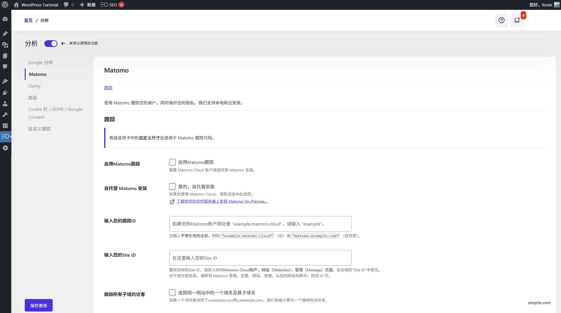 WordPress SEOPress 支持接入 Matomo 流量统计分析