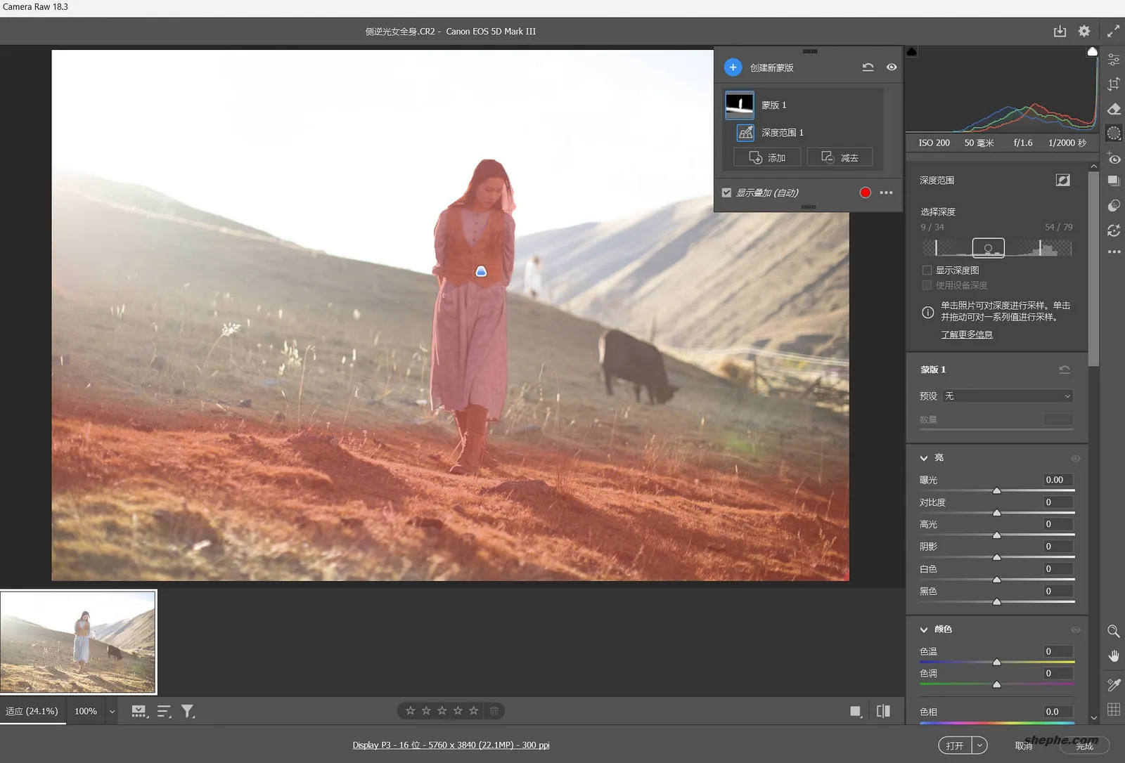Camera Raw 18.3 全新升级：新增深度范围蒙版、电影风格预设与畸变校正支持