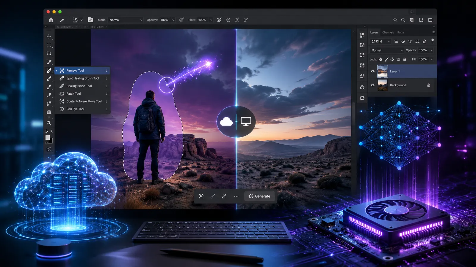 Photoshop 27.7 更新：移除工具支持本地生成式 AI（离线模式使用详解）