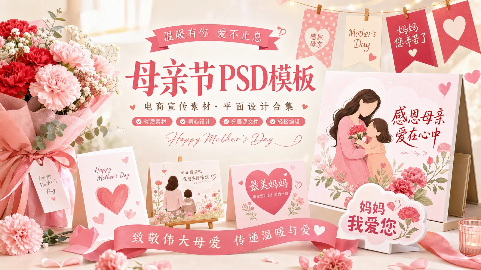 85 款母亲节 PSD 海报模板合集，电商宣传与平面设计素材整套打包
