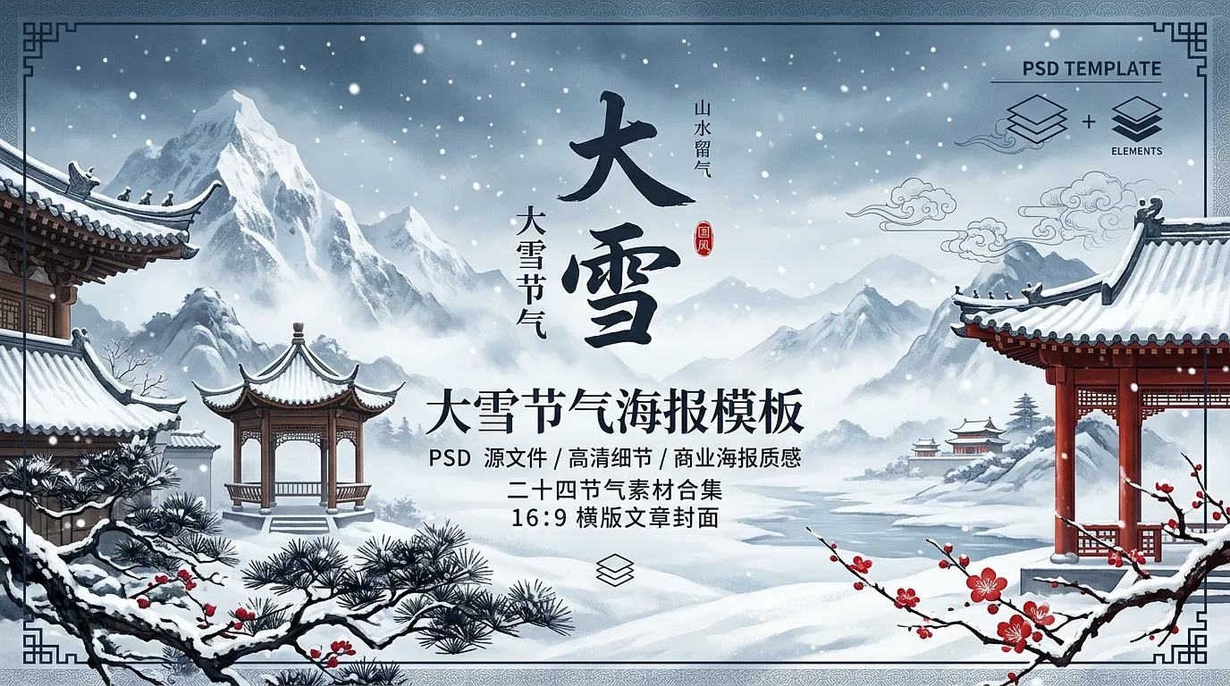 节气系列:丰年好大雪素材源文件(38 套 PSD)