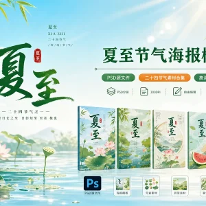65 套夏至海报 PSD 素材分享，中国传统 24 节气源文件模板合集