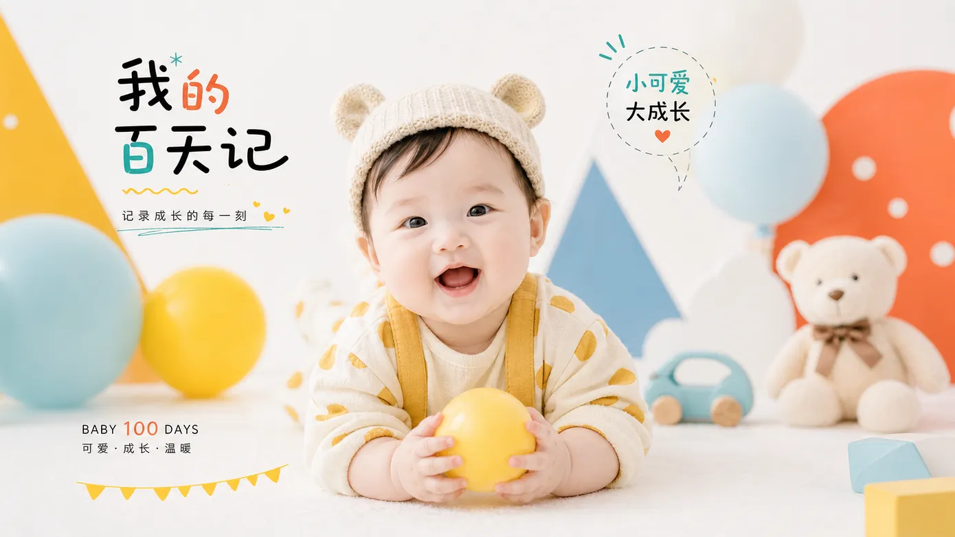 时尚潮拍可爱儿童百天宝宝写真 PSD 背景素材