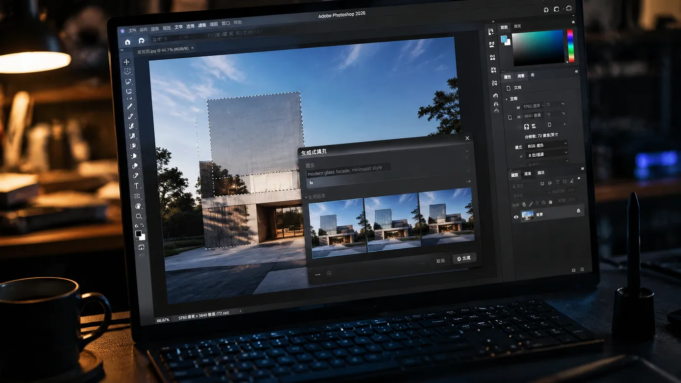 Photoshop 2026 生成式填充完全指南:从选区到成片,一次讲透