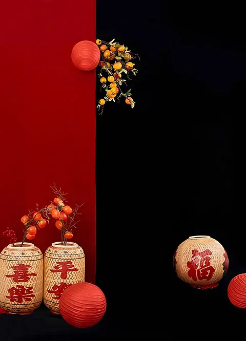 喜庆红色灯笼全家福写真婚纱照 PSD 素材模板