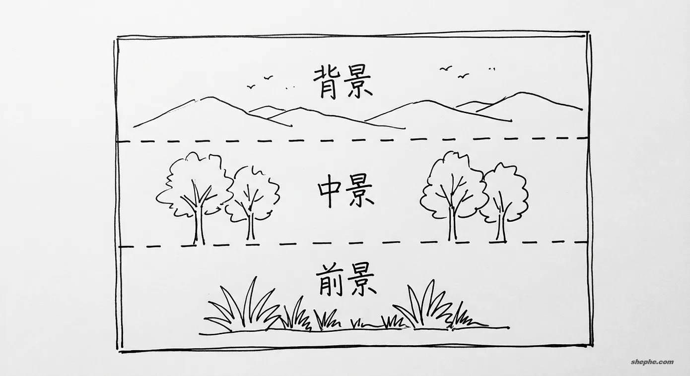 层次感——把画面分成前中后三块