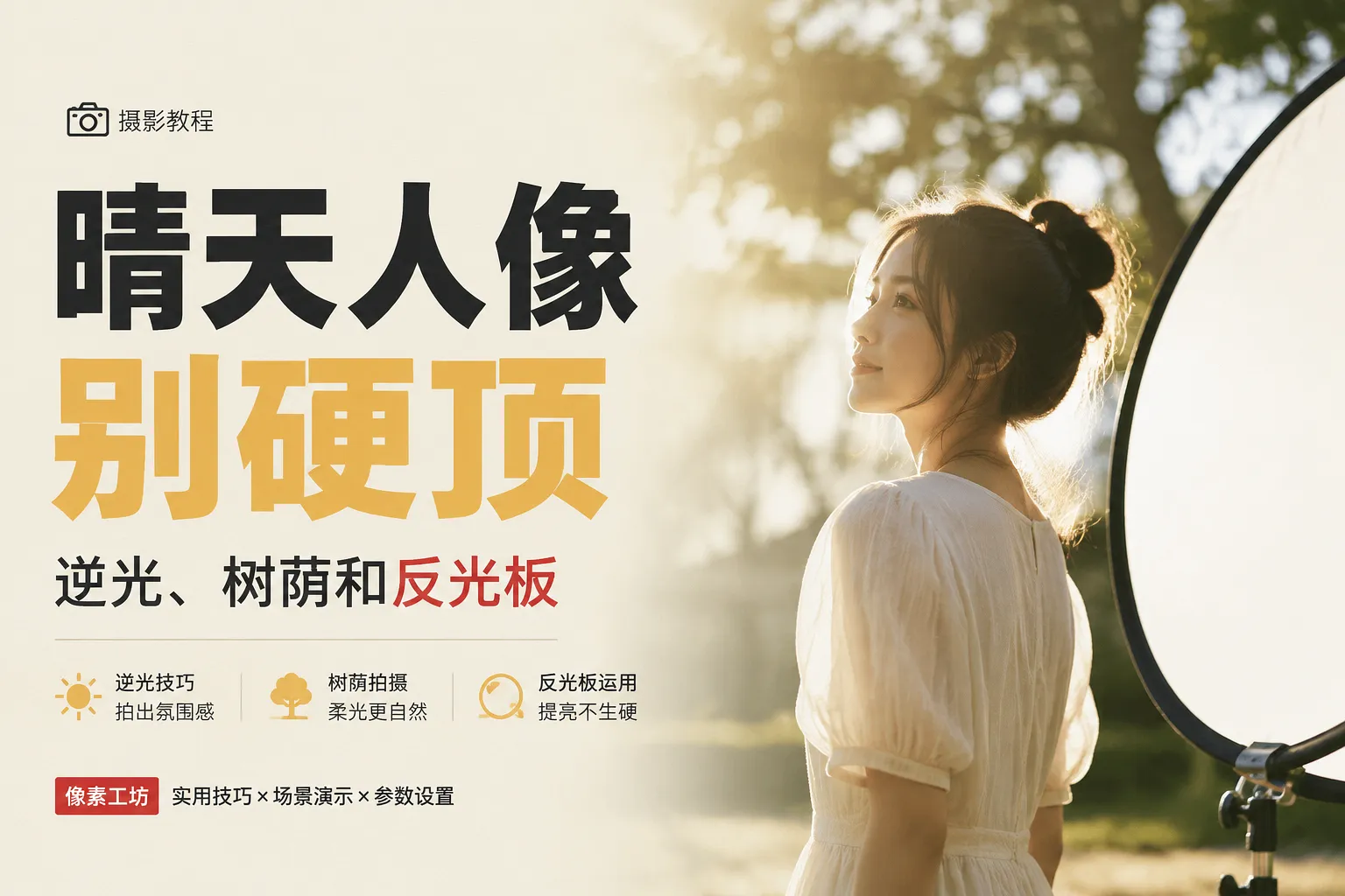 晴天拍人像别硬顶:巧用逆光、树荫、白墙和反光板救脸