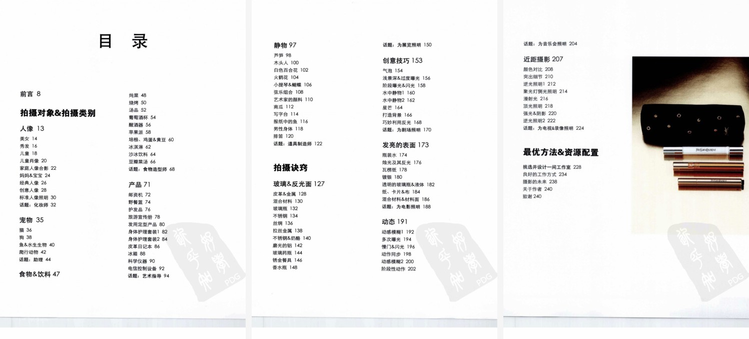 《商业摄影布光圣经》目录三页拼图