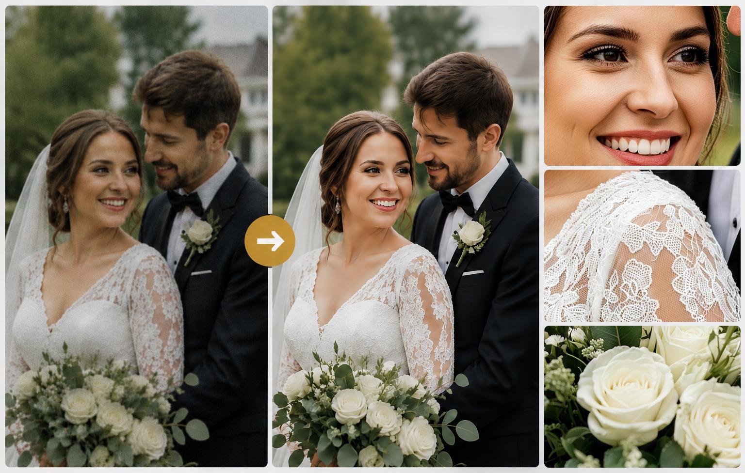 Aiarty Image Enhancer 婚礼照片清晰度对比示例